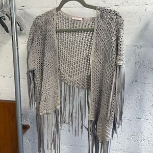 Grey Woven Cropped Shirt - Open Top - Size Small - NWOT - WINK